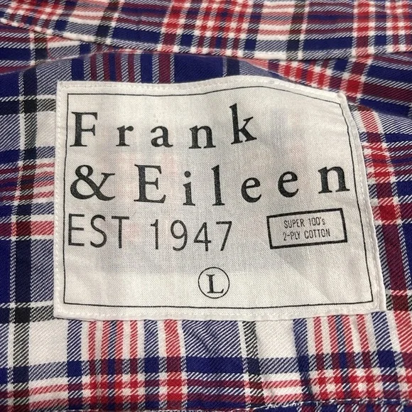 Frank & Eileen Barry Plaid Button Front Shirt SZ L Red White Blue - Picture 4 of 6